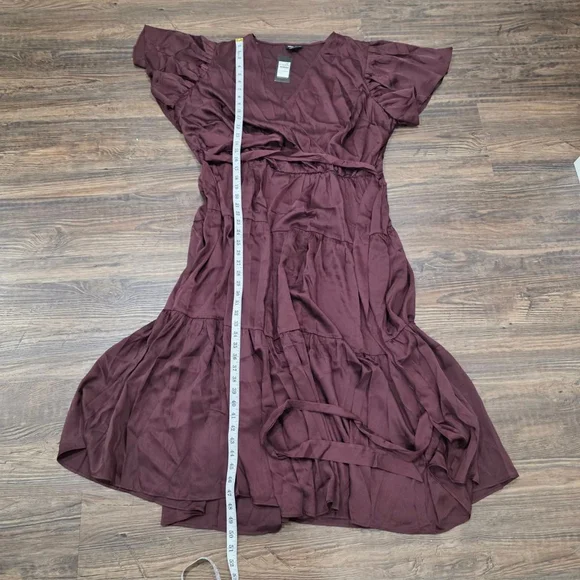 City Chic Sweetness Maxi Tiered Dress Oxblood Faux Wrap Belt Size L 20 NWT - Picture 8 of 9